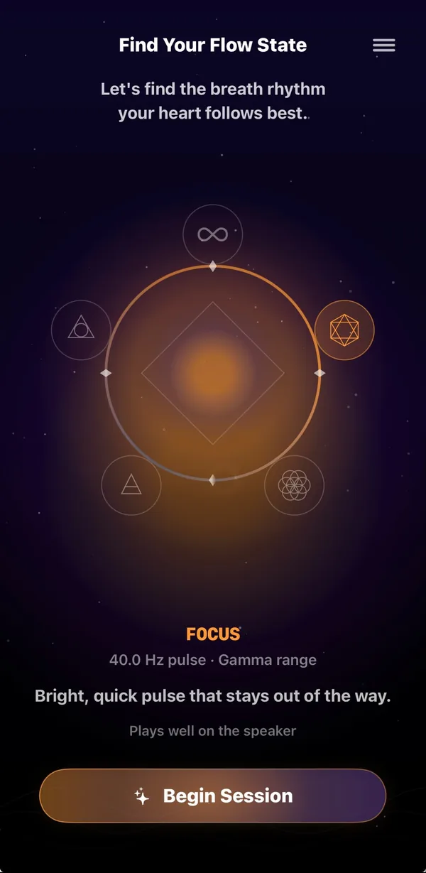 CoFlow home screen, Focus selected